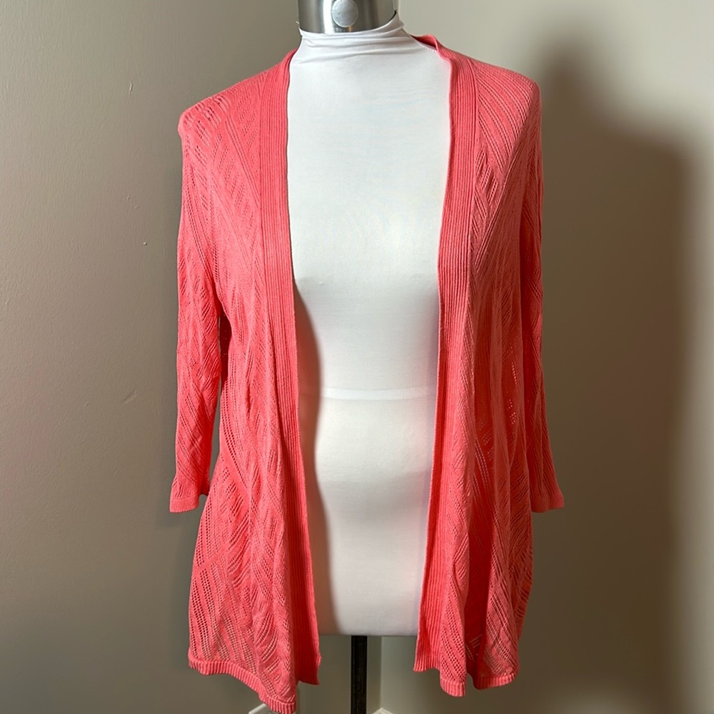 CROFT & BARROW Open Front Knit Cardigan Coral Size XL